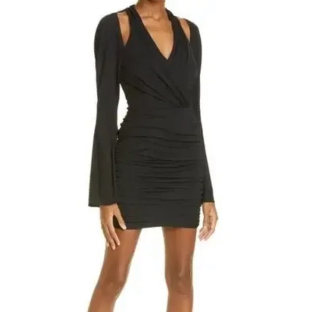 Cinq à Sept Tiffy Ruched Wrap Mini Dress Black Long Sleeve